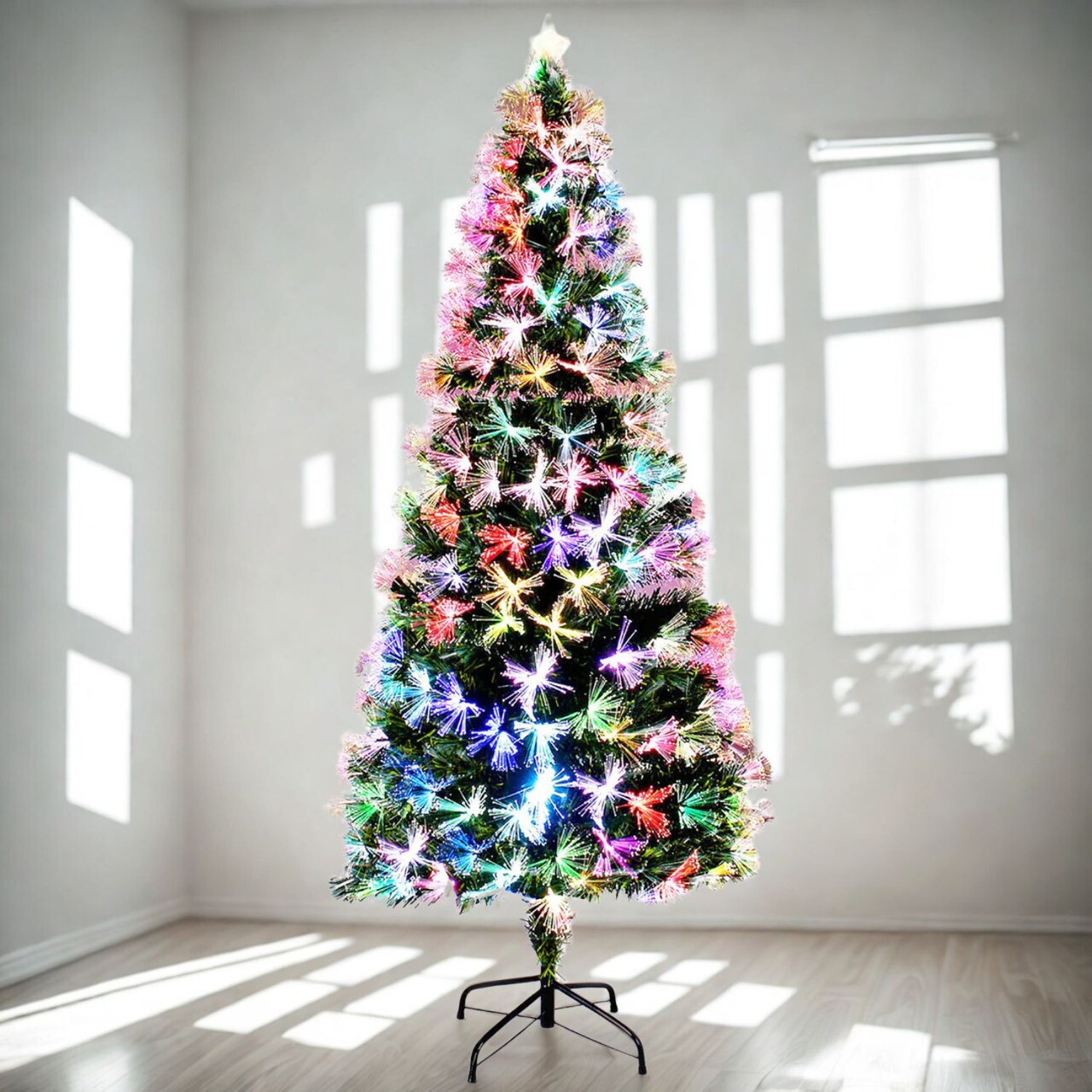 4ft Fiber Optic Christmas Tree with 120 LED Lights and Metal Stand